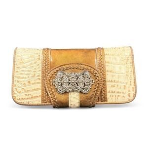 Western Crocodile Embossed Braid Trim Bifold Wallet with Silver Embellishment